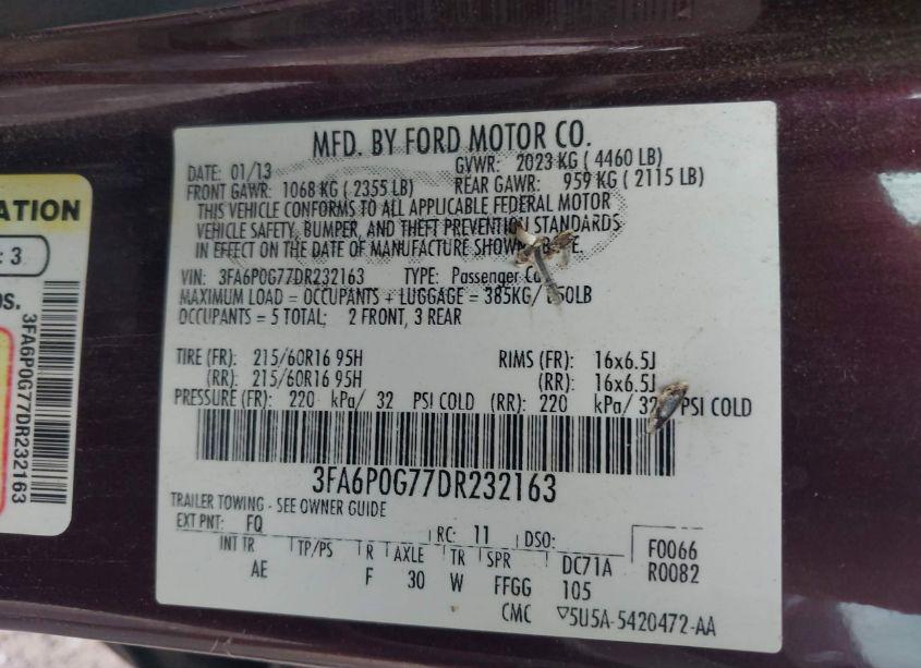 Photo 9 of 2013 Ford Fusion S (VIN 3FA6P0G77DR232163)