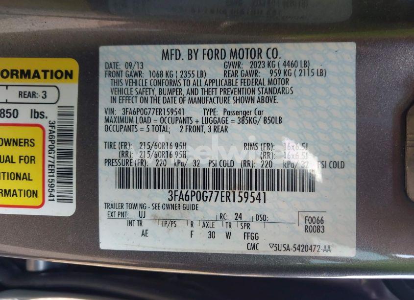 Photo 9 of 2014 Ford Fusion S (VIN 3FA6P0G77ER159541)