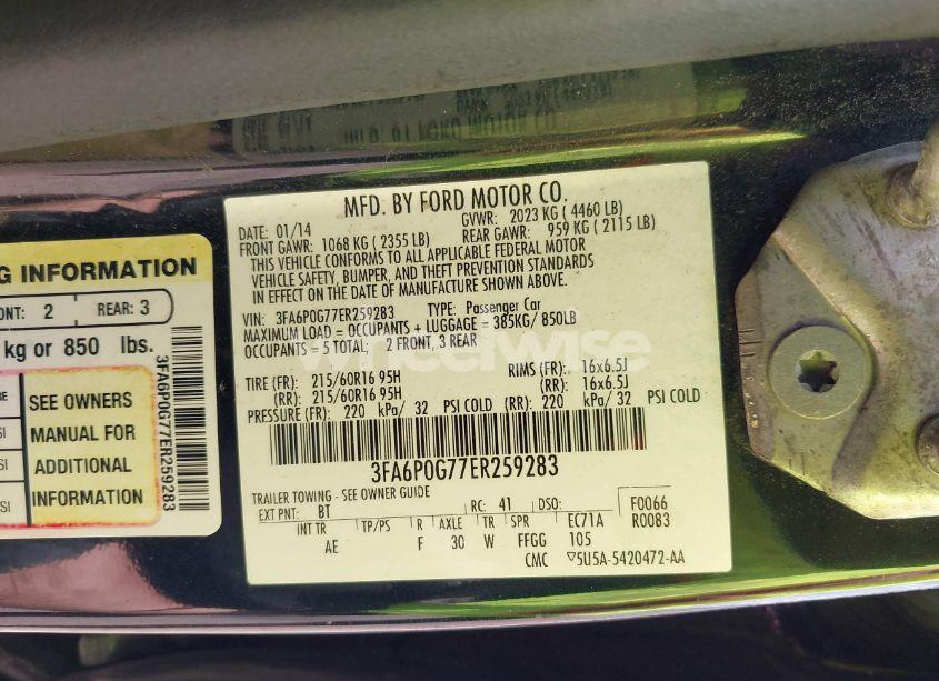 Photo 9 of 2014 Ford Fusion S (VIN 3FA6P0G77ER259283)