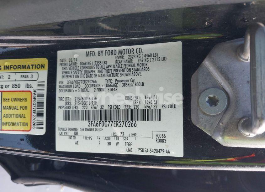 Photo 9 of 2014 Ford Fusion S (VIN 3FA6P0G77ER270266)