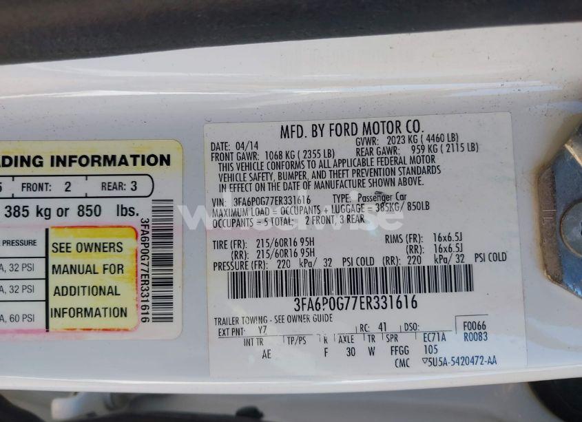 Photo 9 of 2014 Ford Fusion S (VIN 3FA6P0G77ER331616)