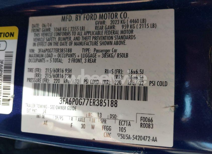 Photo 9 of 2014 Ford Fusion S (VIN 3FA6P0G77ER385188)