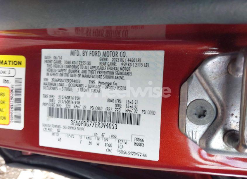 Photo 9 of 2014 Ford Fusion S (VIN 3FA6P0G77ER394053)