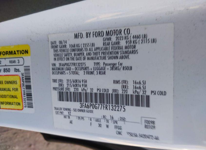 Photo 9 of 2015 Ford Fusion S (VIN 3FA6P0G77FR132275)