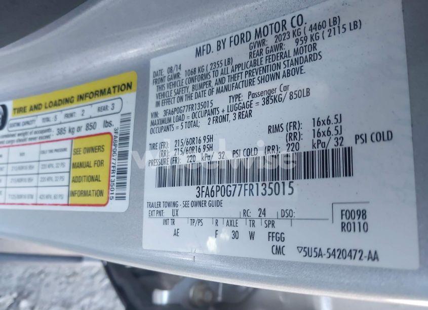 Photo 9 of 2015 Ford Fusion S (VIN 3FA6P0G77FR135015)