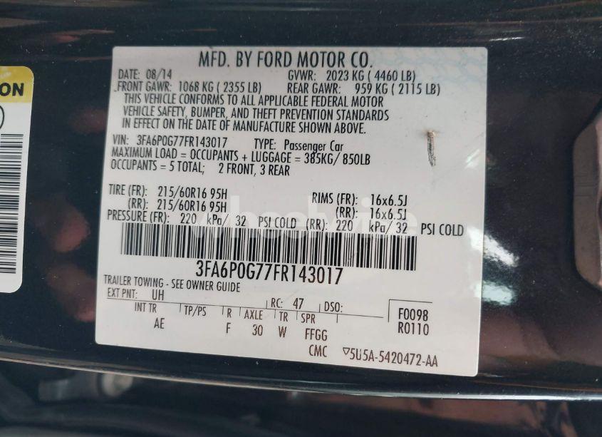 Photo 9 of 2015 Ford Fusion S (VIN 3FA6P0G77FR143017)