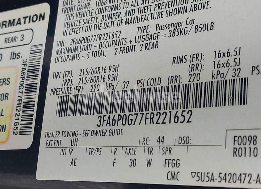 Photo 9 of 2015 Ford Fusion S (VIN 3FA6P0G77FR221652)