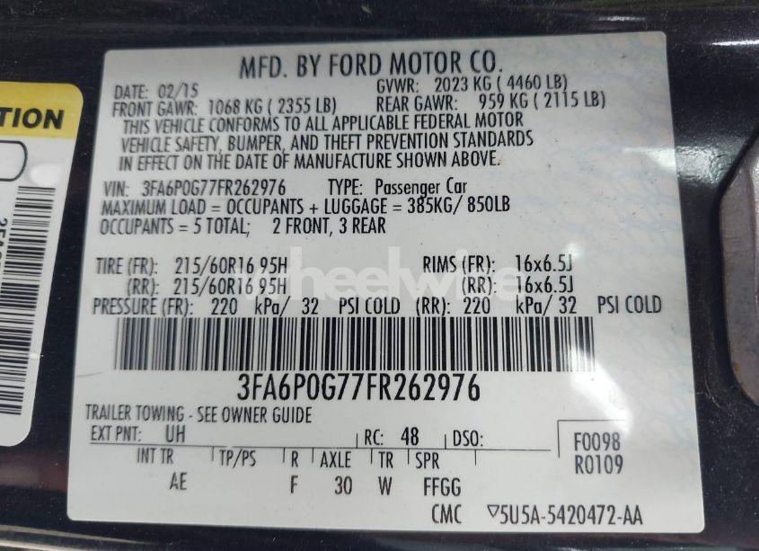 Photo 9 of 2015 Ford Fusion S (VIN 3FA6P0G77FR262976)