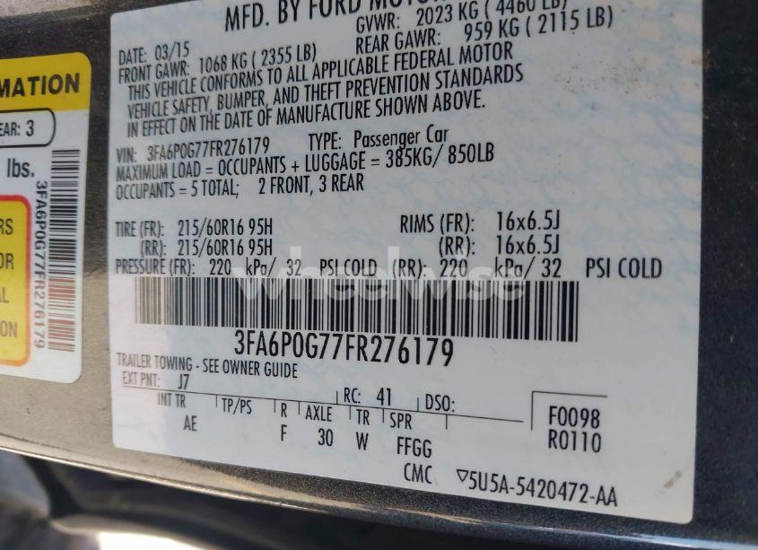 Photo 9 of 2015 Ford Fusion S (VIN 3FA6P0G77FR276179)