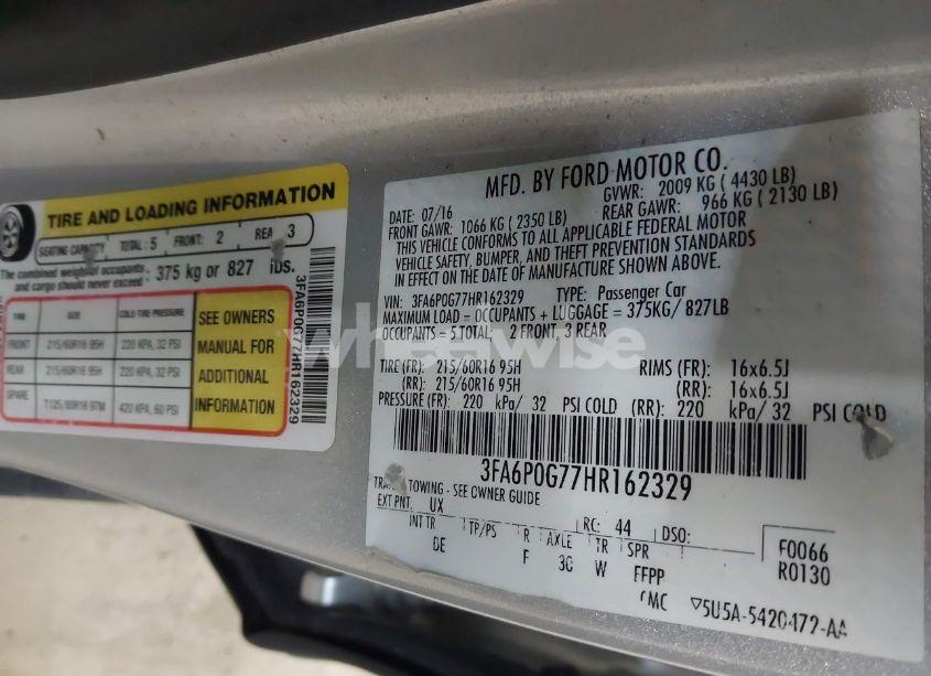 Photo 9 of 2017 Ford Fusion S (VIN 3FA6P0G77HR162329)