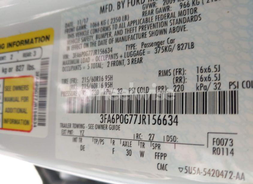 Photo 9 of 2018 Ford Fusion S (VIN 3FA6P0G77JR156634)