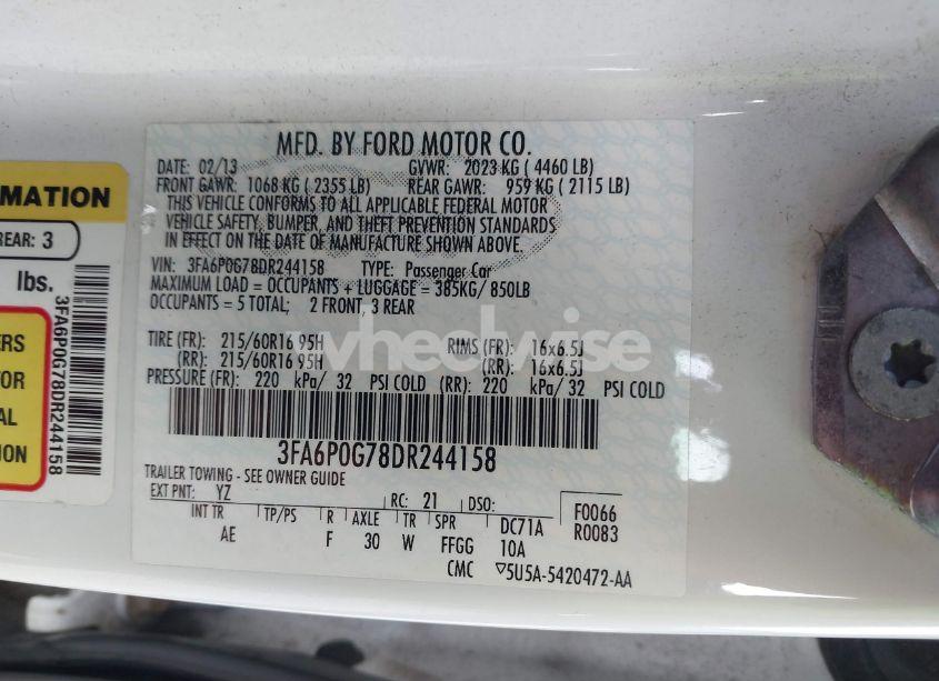 Photo 9 of 2013 Ford Fusion S (VIN 3FA6P0G78DR244158)