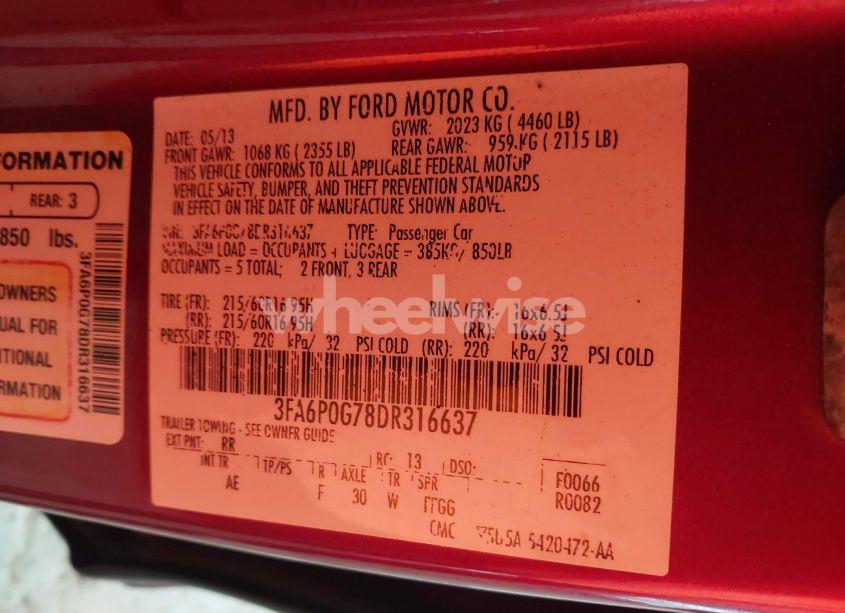 Photo 9 of 2013 Ford Fusion S (VIN 3FA6P0G78DR316637)