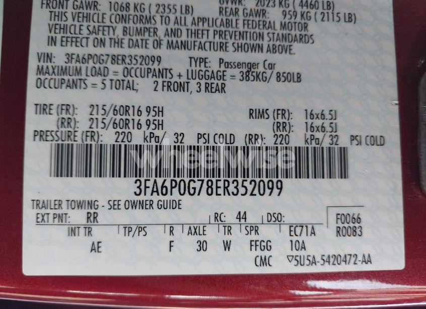 Photo 9 of 2014 Ford Fusion S (VIN 3FA6P0G78ER352099)