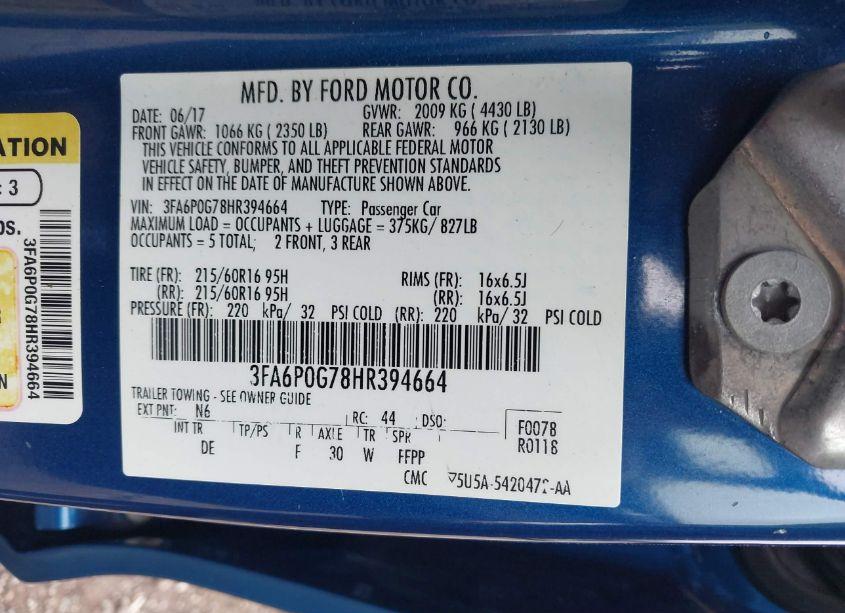 Photo 9 of 2017 Ford Fusion S (VIN 3FA6P0G78HR394664)