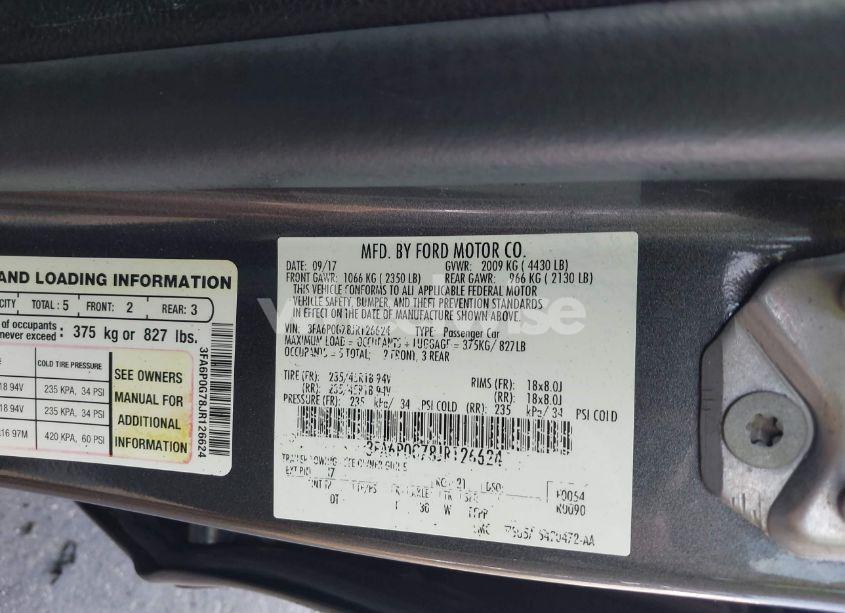 Photo 9 of 2018 Ford Fusion S (VIN 3FA6P0G78JR126624)