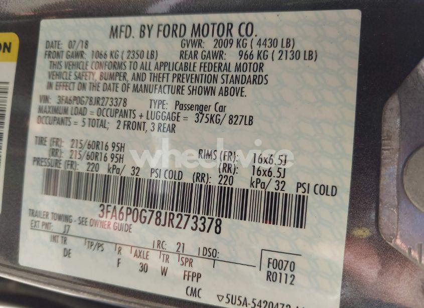 Photo 9 of 2018 Ford Fusion S (VIN 3FA6P0G78JR273378)