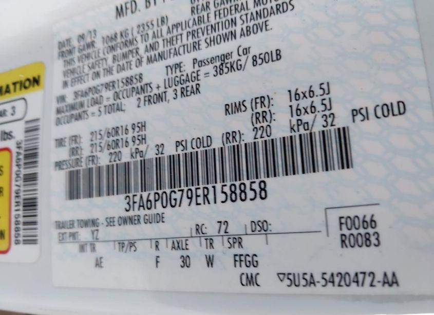 Photo 9 of 2014 Ford Fusion S (VIN 3FA6P0G79ER158858)