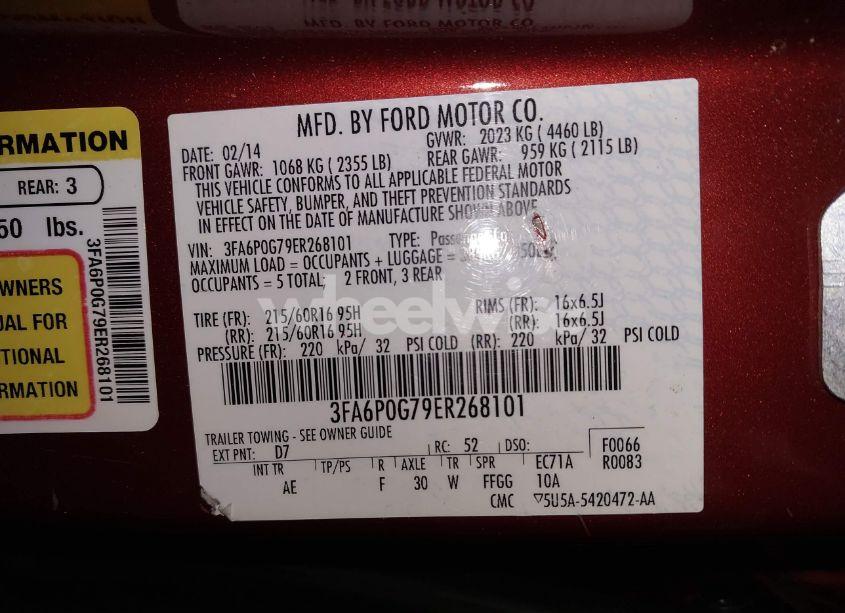 Photo 9 of 2014 Ford Fusion S (VIN 3FA6P0G79ER268101)