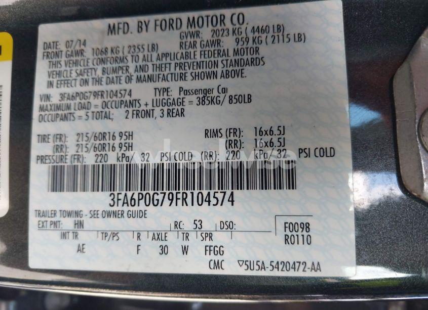 Photo 9 of 2015 Ford Fusion S (VIN 3FA6P0G79FR104574)