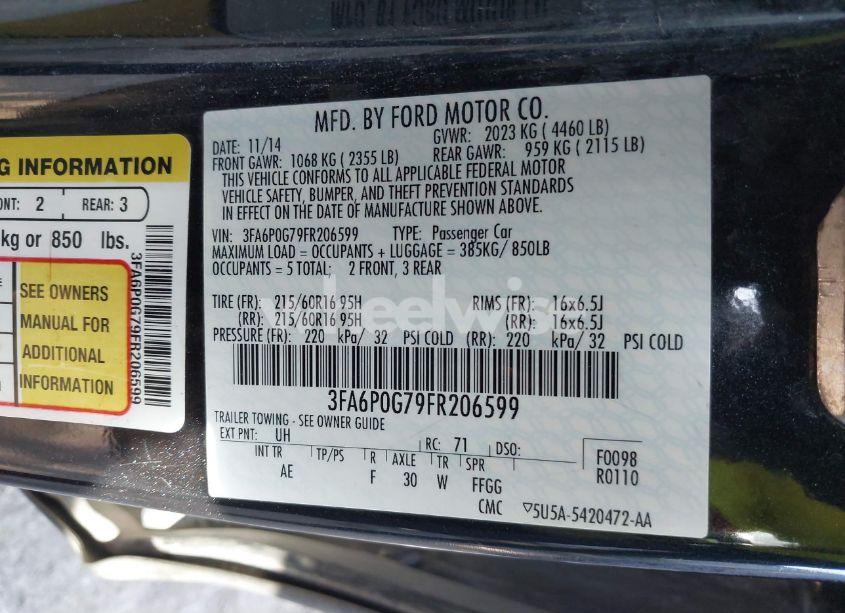 Photo 9 of 2015 Ford Fusion S (VIN 3FA6P0G79FR206599)