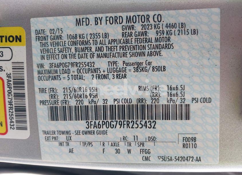 Photo 9 of 2015 Ford Fusion S (VIN 3FA6P0G79FR255432)