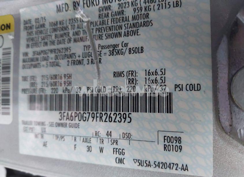 Photo 9 of 2015 Ford Fusion S (VIN 3FA6P0G79FR262395)