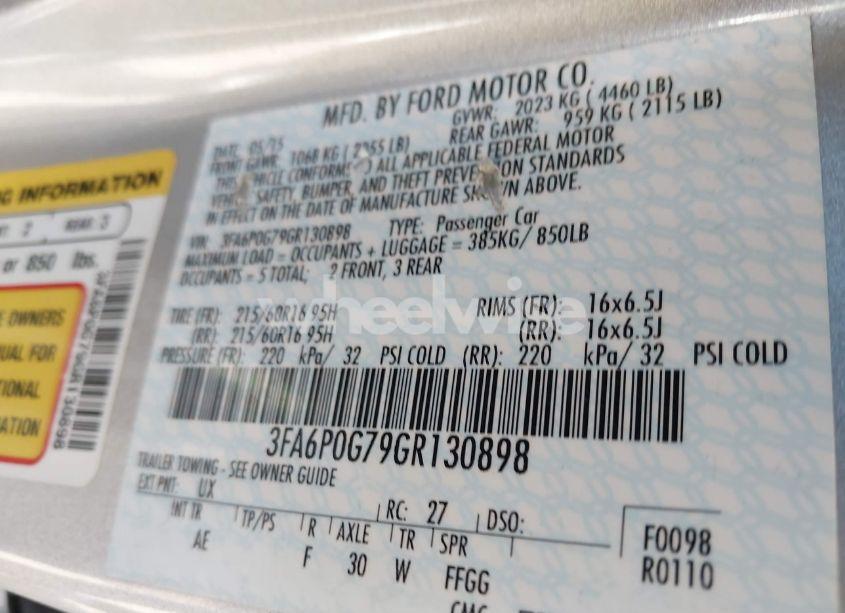 Photo 9 of 2016 Ford Fusion S (VIN 3FA6P0G79GR130898)