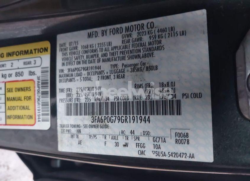 Photo 9 of 2016 Ford Fusion S (VIN 3FA6P0G79GR191944)