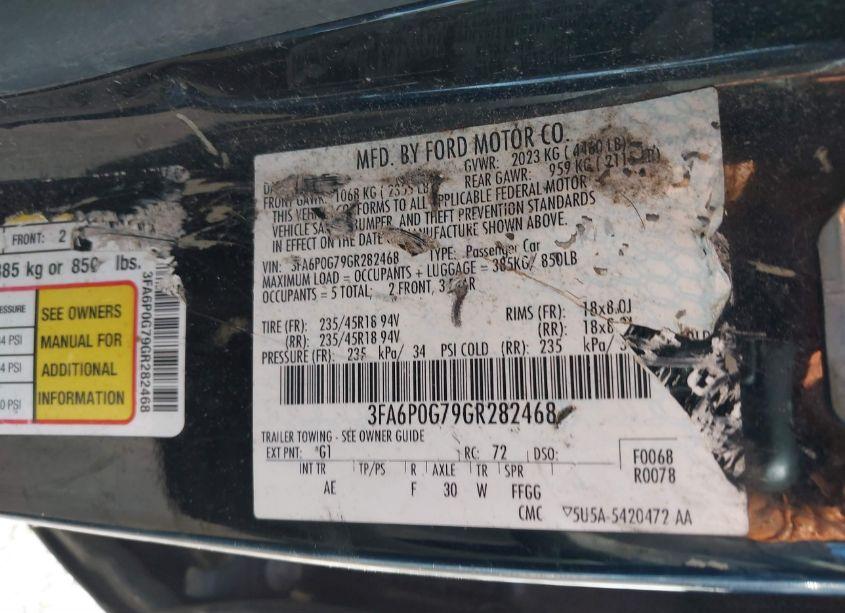 Photo 9 of 2016 Ford Fusion S (VIN 3FA6P0G79GR282468)