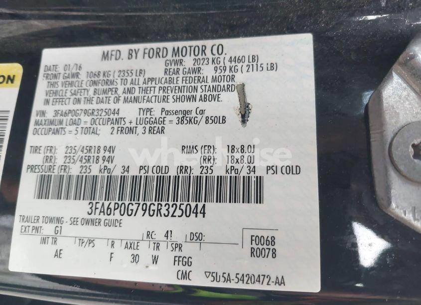 Photo 9 of 2016 Ford Fusion S (VIN 3FA6P0G79GR325044)