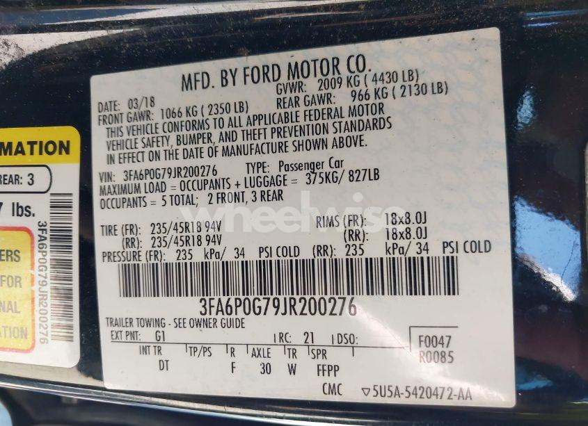 Photo 9 of 2018 Ford Fusion S (VIN 3FA6P0G79JR200276)