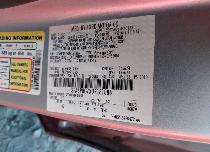 Photo 9 of 2013 Ford Fusion S (VIN 3FA6P0G7XDR181886)