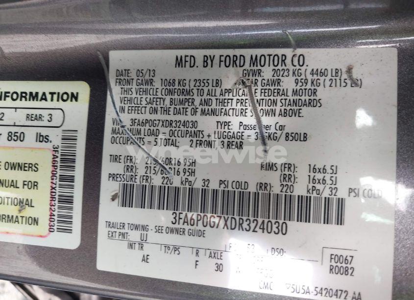 Photo 9 of 2013 Ford Fusion S (VIN 3FA6P0G7XDR324030)