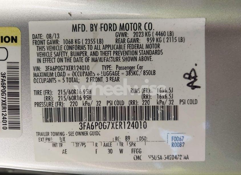 Photo 9 of 2014 Ford Fusion S (VIN 3FA6P0G7XER124010)