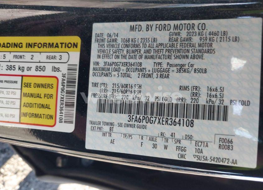 Photo 9 of 2014 Ford Fusion S (VIN 3FA6P0G7XER364108)