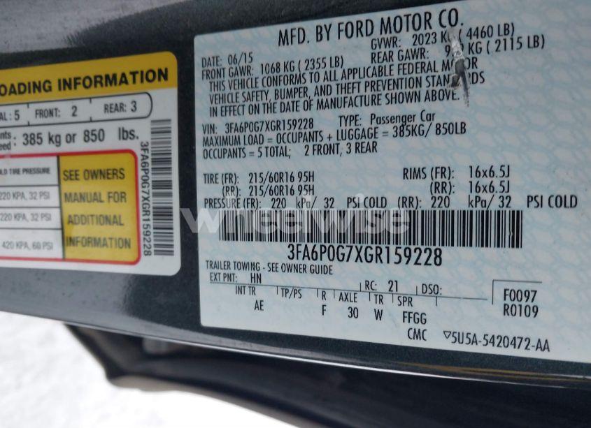 Photo 9 of 2016 Ford Fusion S (VIN 3FA6P0G7XGR159228)