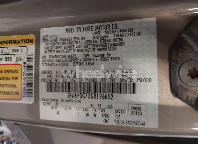 Photo 9 of 2016 Ford Fusion S (VIN 3FA6P0G7XGR196652)