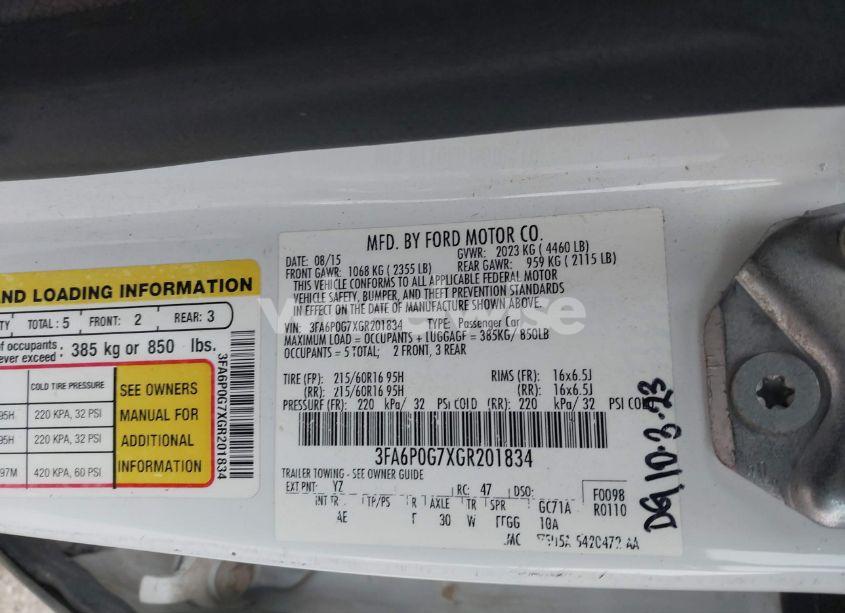 Photo 9 of 2016 Ford Fusion S (VIN 3FA6P0G7XGR201834)