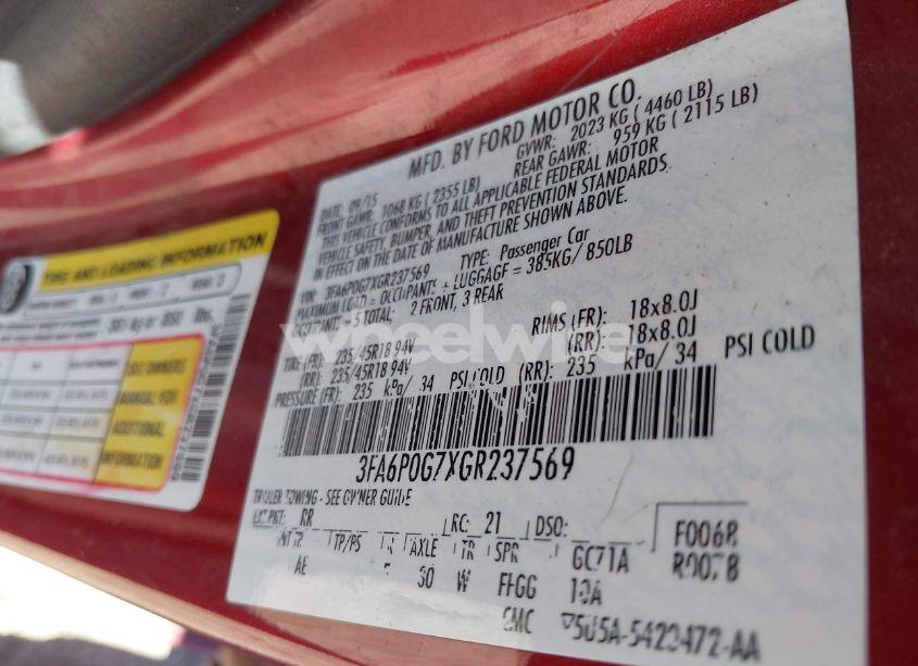 Photo 9 of 2016 Ford Fusion S (VIN 3FA6P0G7XGR237569)