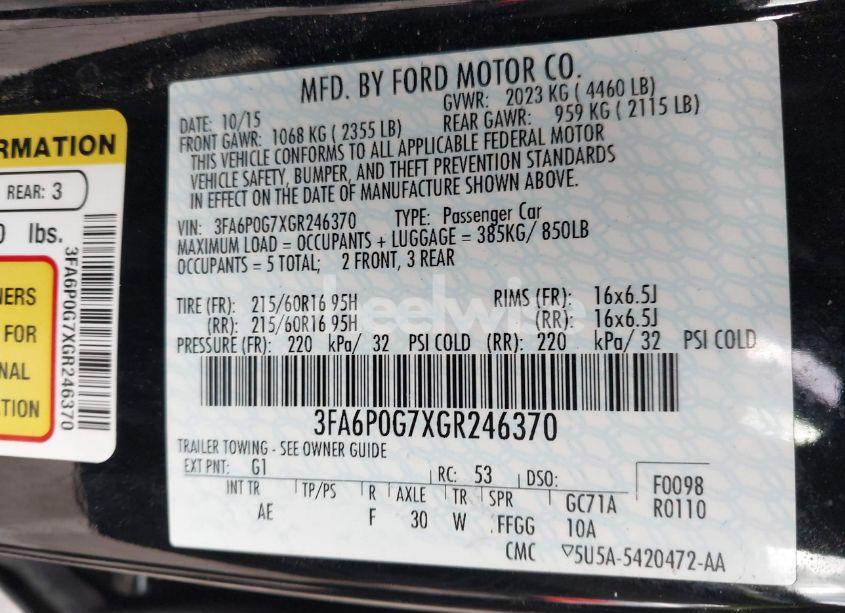 Photo 9 of 2016 Ford Fusion S (VIN 3FA6P0G7XGR246370)