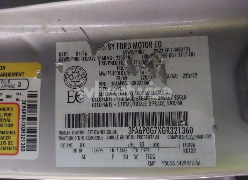 Photo 9 of 2016 Ford Fusion S (VIN 3FA6P0G7XGR321360)