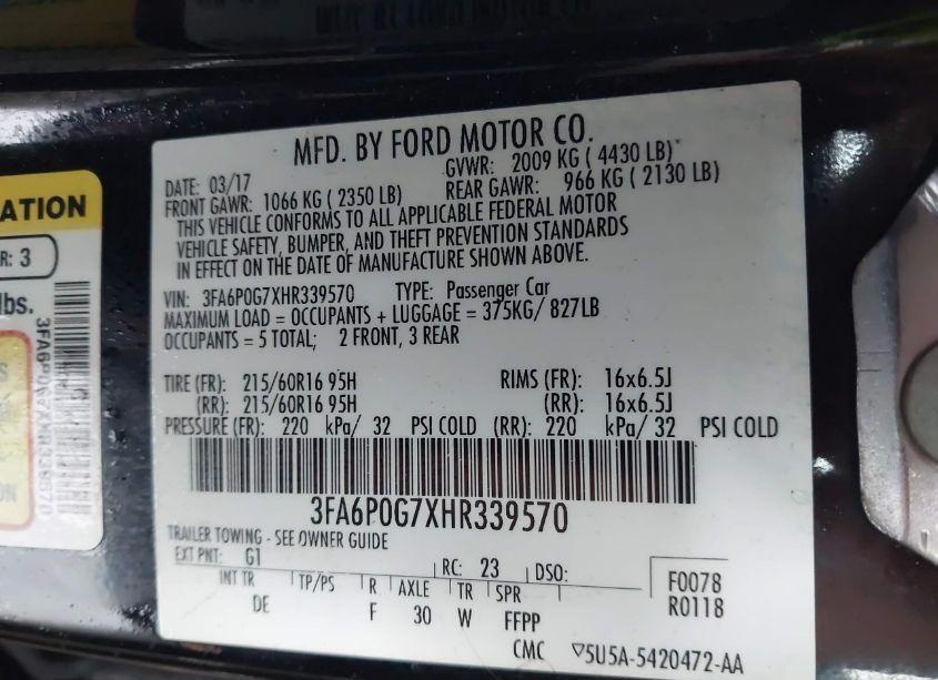 Photo 9 of 2017 Ford Fusion S (VIN 3FA6P0G7XHR339570)