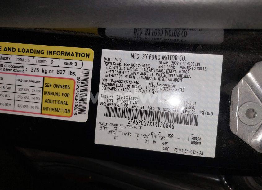 Photo 9 of 2018 Ford Fusion S (VIN 3FA6P0G7XJR136846)