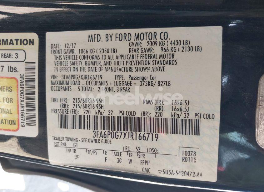Photo 9 of 2018 Ford Fusion S (VIN 3FA6P0G7XJR166719)