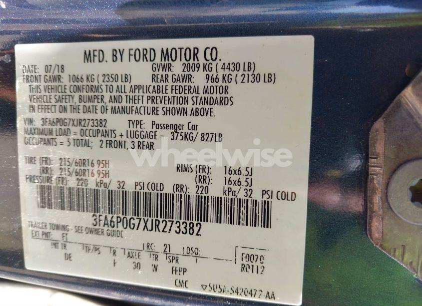 Photo 9 of 2018 Ford Fusion S (VIN 3FA6P0G7XJR273382)