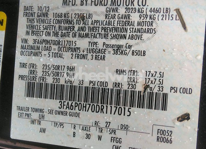 Photo 9 of 2013 Ford Fusion SE (VIN 3FA6P0H70DR117015)