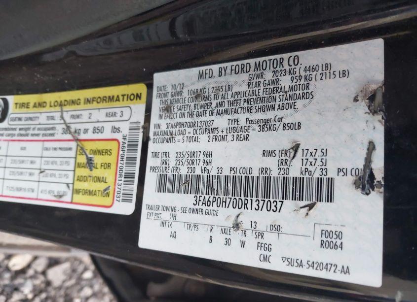 Photo 9 of 2013 Ford Fusion SE (VIN 3FA6P0H70DR137037)