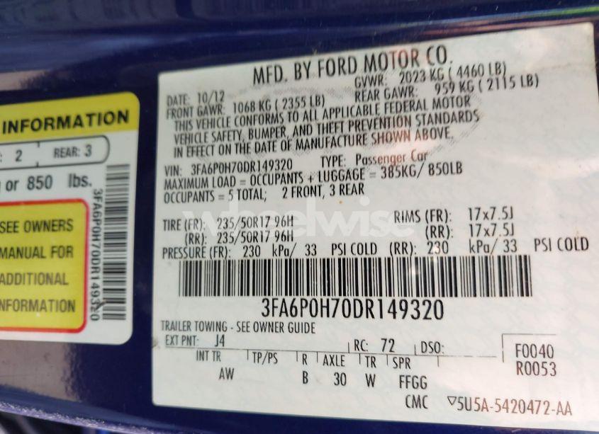 Photo 9 of 2013 Ford Fusion SE (VIN 3FA6P0H70DR149320)