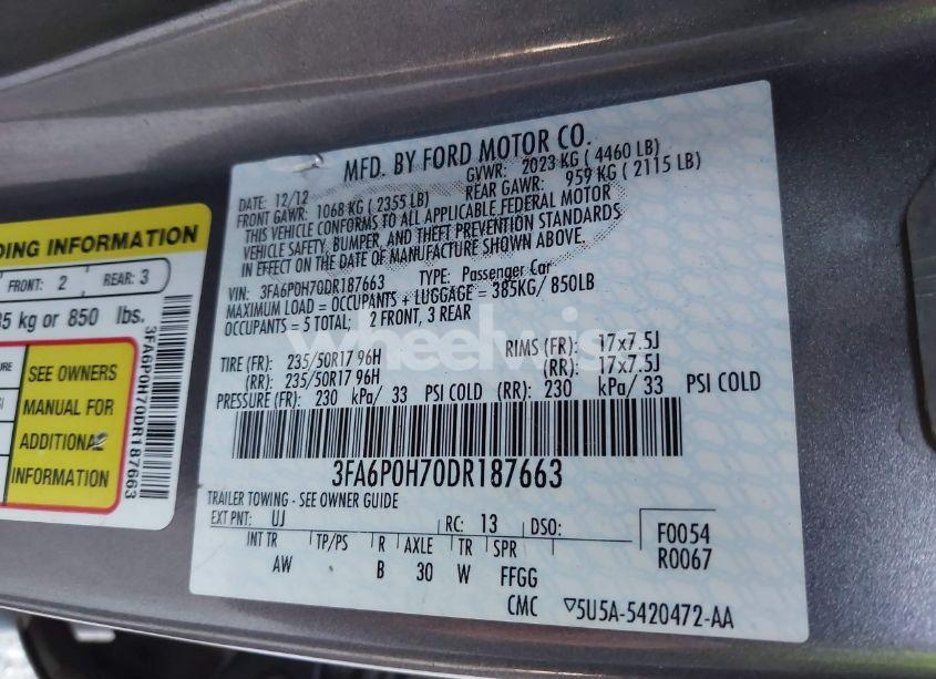 Photo 9 of 2013 Ford Fusion SE (VIN 3FA6P0H70DR187663)